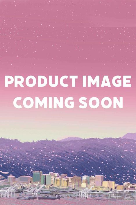 Text: "PRODUCT IMAGE COMING SOON". Illustration einer Stadt vor einem violetten Hügel unter rosa Himmel mit Punkten.