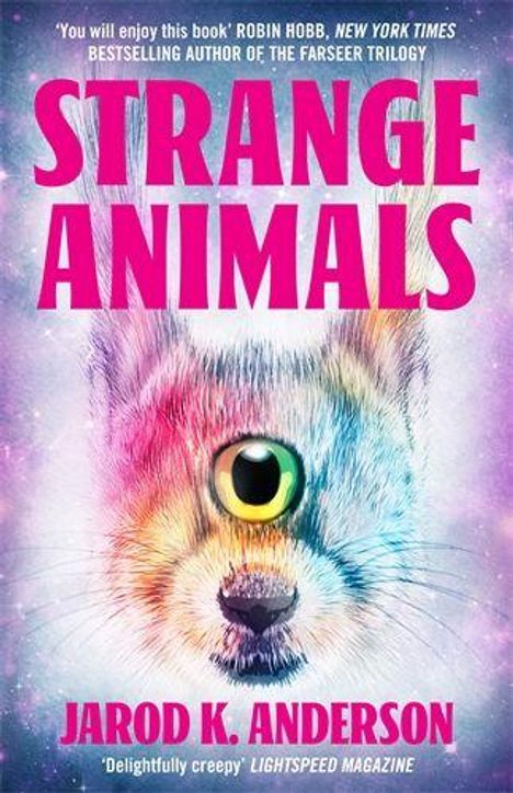 Text: "STRANGE ANIMALS", "JAROD K. ANDERSON". Illustration eines Tieres mit übergroßem Auge und spitzen Ohren.