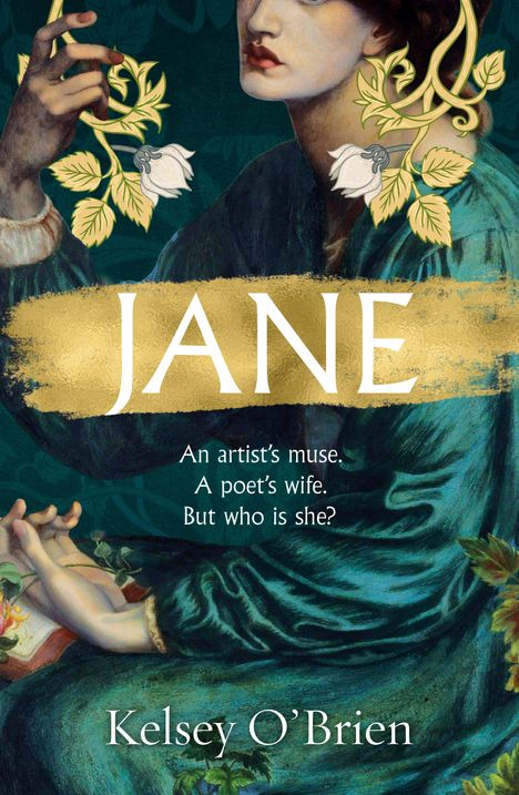 „JANE“ steht groß auf einem Gemälde einer Frau mit Blumen in einem grünen Kleid. Text darunter: „An artist’s muse...“