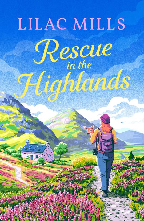 Text: "Cover to be revealed, Rescue in the Highlands, Lilac Mills." Unten befinden sich zwei Logos. Schwarzer Hintergrund.