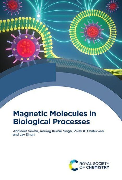 "Magnetic Molecules in Biological Processes" von Abhineet Verma et al. Gestaltung zeigt abstrakte Moleküle, Logos unten.