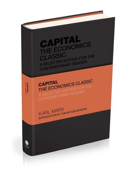 „CAPITAL: An Abridged Version“ von Karl Marx mit Einführung von Tom Butler-Bowdon, schwarz-orange Buchcover.