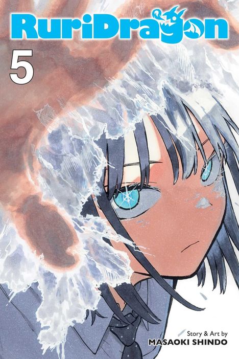 Text: "RuriDragon", "5", "Story & Art by Masaoki Shindo". Illustration eines Mädchens mit blauem Haar und leuchtend blauen Augen.