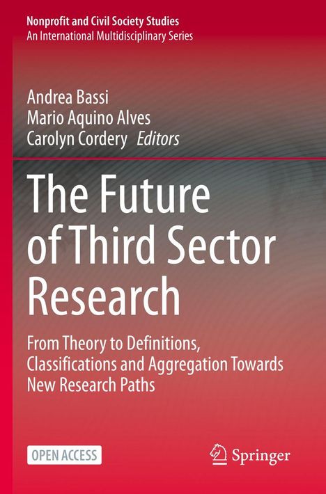 „The Future of Third Sector Research“; Rot-grauer Hintergrund; Autoren: Andrea Bassi, Mario Aquino Alves, Carolyn Cordery; Springer-Logo.