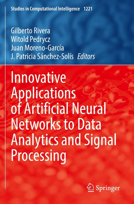Text: Innovative Applications of Artificial Neural Networks to Data Analytics and Signal Processing. Blau-roter Hintergrund.