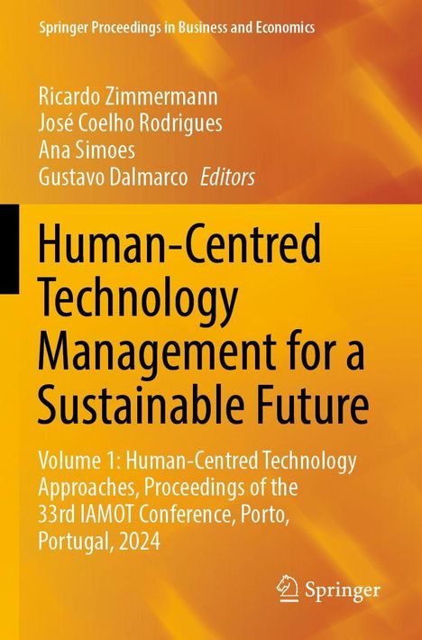 "Human-Centred Technology Management for a Sustainable Future", Springer Logoecke, orangegelber Hintergrund.