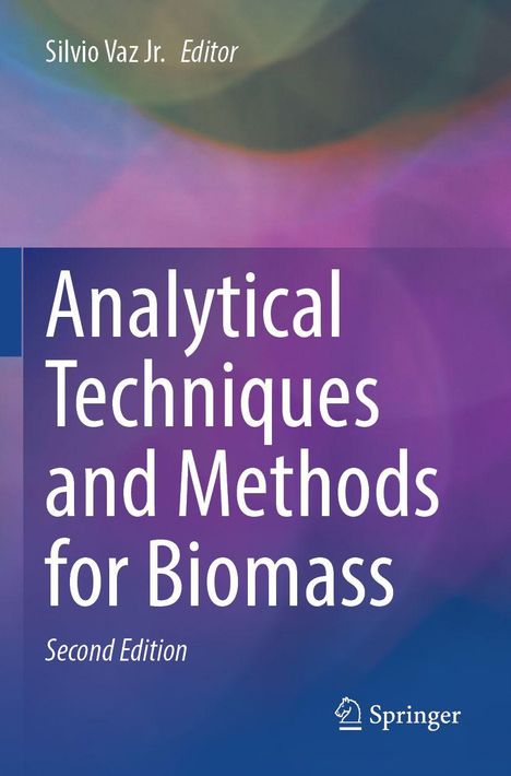 "Analytical Techniques and Methods for Biomass, Second Edition", Silvio Vaz Jr., farbige Abstraktion, Springer-Logo unten.
