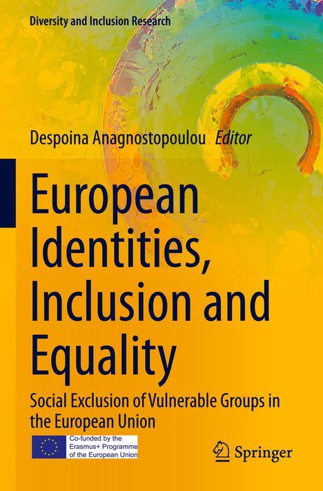 "European Identities, Inclusion and Equality." Titelblatt mit buntem abstraktem Hintergrund und Springer-Logo.