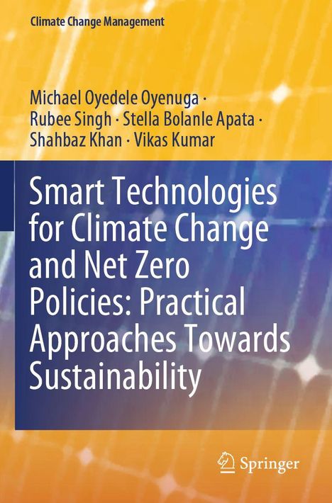 Oberer Text: Climate Change Management. Autoren: Michael Oyedele Oyenuga et al. Titel: Smart Technologies for Climate Change. Logo unten rechts.