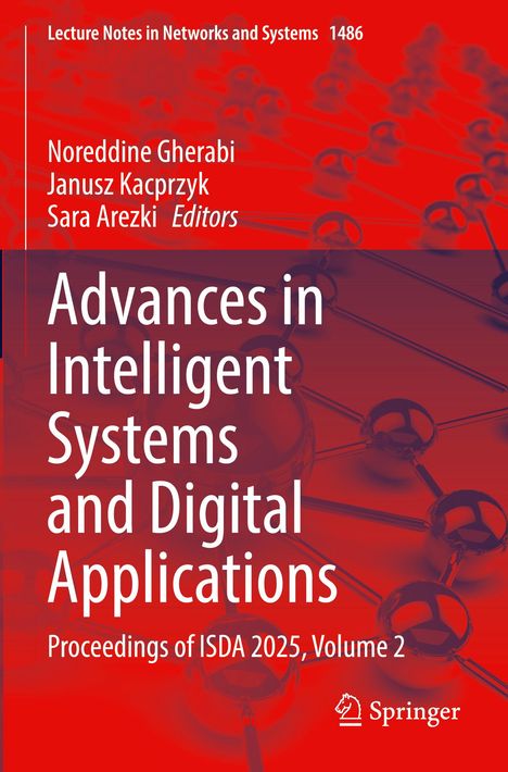 Titel: "Advances in Intelligent Systems and Digital Applications". Hintergrund: Abstrakte Netzwerkgrafik in Rot.