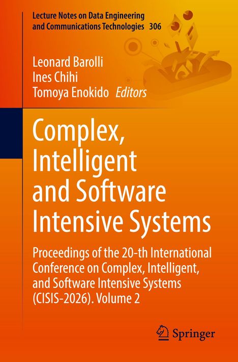 Text: Complex, Intelligent and Software Intensive Systems. 
Orange Hintergrund, Technologiemuster, Springer-Logo.