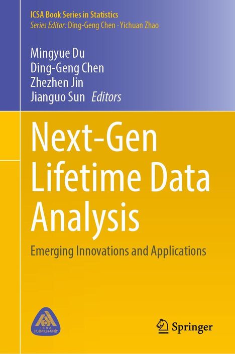 "Next-Gen Lifetime Data Analysis" steht groß auf einem gelb-blauen Buchcover mit Autoren und Springer-Logo unten.