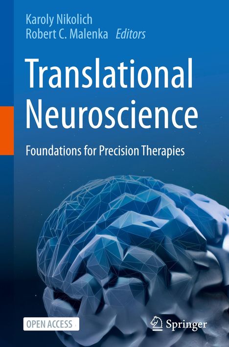 Text: „Translational Neuroscience: Foundations for Precision Therapies“ von Karoly Nikolich, Robert C. Malenka. Gehirn-Illustration.