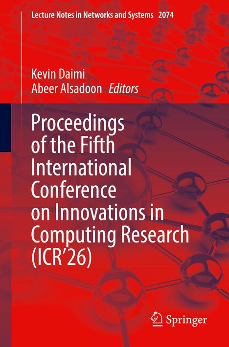 "Proceedings of the Fifth International Conference on Innovations in Computing Research (ICR’26)". Rotes abstraktes Muster.