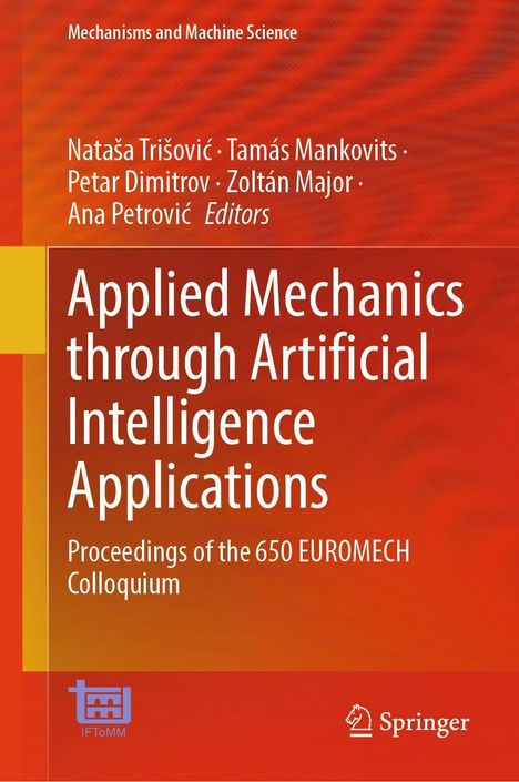 „Applied Mechanics through Artificial Intelligence Applications“ steht in Weiß auf rotem Hintergrund mit Logos unten.