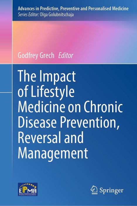 Titel: "The Impact of Lifestyle Medicine on Chronic Disease Prevention, Reversal and Management". Blauer Hintergrund.