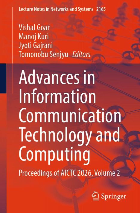 Text: "Advances in Information Communication Technology and Computing, Proceedings of AICTC 2026, Volume 2." Rotes, technisches Hintergrundmotiv.