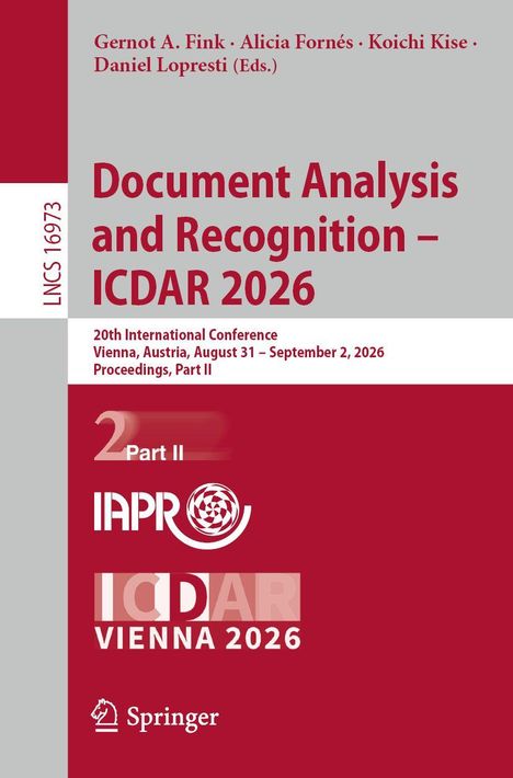 "Document Analysis and Recognition – ICDAR 2026", rote und graue Bereiche, IAPR-Logo, Springer-Logo.