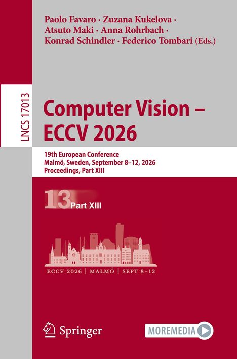 Text: Paolo Favaro, Zuzana Kukelova, Atsuto Maki, Anna Rohrbach, Konrad Schindler, Federico Tombari (Eds.) Computer Vision - ECCV 2026. Eine abstrakte Illustration der Malmö-Skyline.