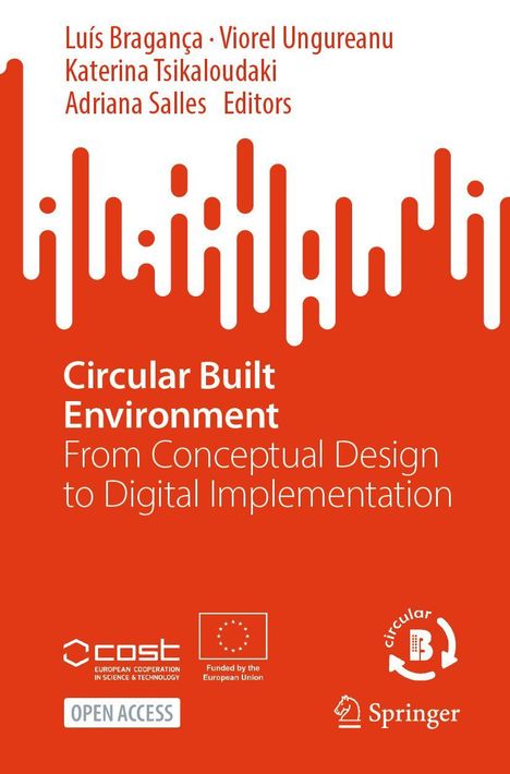 Roter Hintergrund, weiße Schrift: Titel "Circular Built Environment", Namen der Herausgeber. Drei Logos unten.