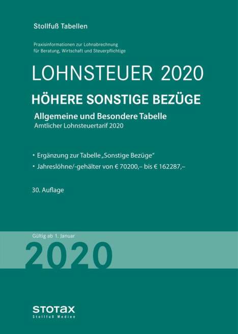 Tabelle, Lohnsteuer 2020 Höhere Sonstige Bezüge, Buch