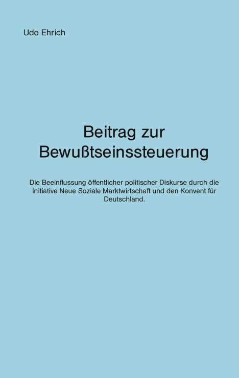 Udo Ehrich: Beitrag zur Bewußtseinssteuerung, Buch