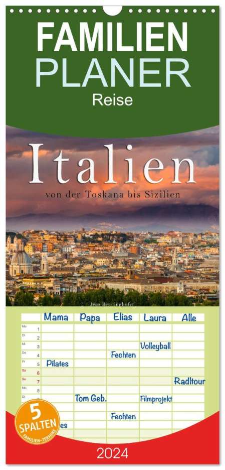 Jens Benninghofen: Familienplaner 2024 - Italien von der Toskana nach Sizilien mit 5 Spalten (Wandkalender, 21 x 45 cm) CALVENDO, Kalender