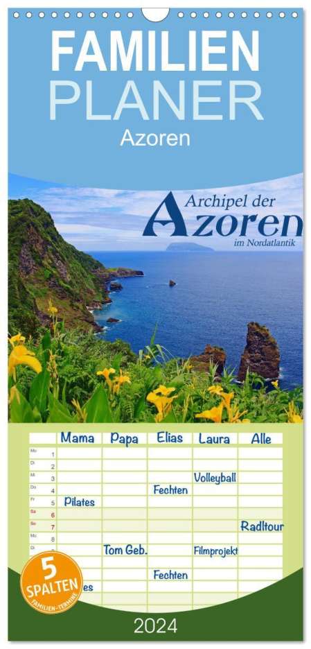 Jana Thiem-Eberitsch: Familienplaner 2024 - Archipel der Azoren im Nordatlantik mit 5 Spalten (Wandkalender, 21 x 45 cm) CALVENDO, Kalender