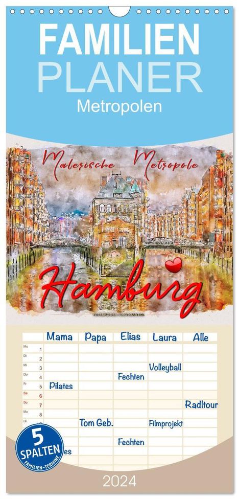 Peter Roder: Familienplaner 2024 - Hamburg - malerische Metropole mit 5 Spalten (Wandkalender, 21 x 45 cm) CALVENDO, Kalender