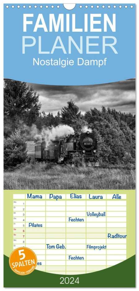 Marion Maurer: Familienplaner 2024 - Nostalgie Dampf mit 5 Spalten (Wandkalender, 21 x 45 cm) CALVENDO, Kalender
