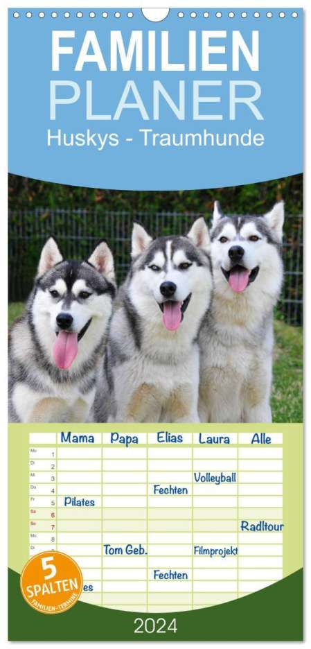 Michael Ebardt: Familienplaner 2024 - Huskys - Traumhunde mit 5 Spalten (Wandkalender, 21 x 45 cm) CALVENDO, Kalender