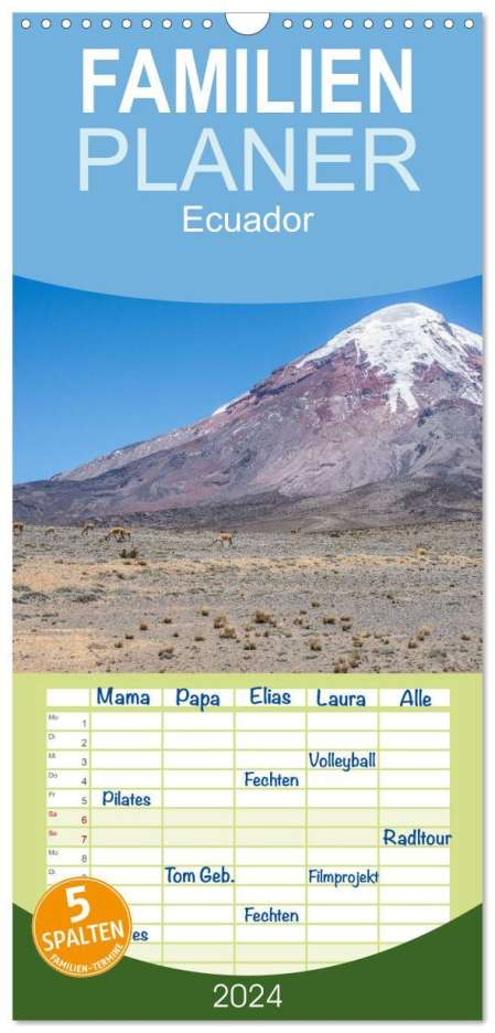 Thomas Leonhardy: Familienplaner 2024 - Ecuador mit 5 Spalten (Wandkalender, 21 x 45 cm) CALVENDO, Kalender