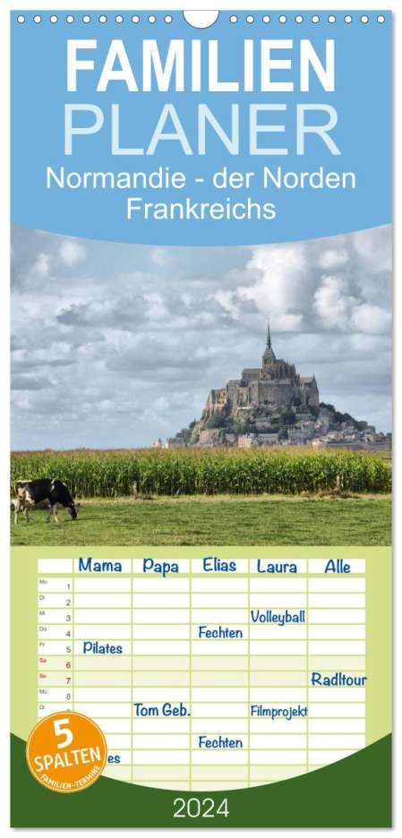Carina Hartmann: Familienplaner 2024 - Normandie - der Norden Frankreichs mit 5 Spalten (Wandkalender, 21 x 45 cm) CALVENDO, Kalender