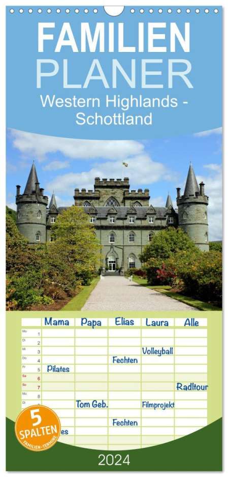 Sylvia Schwarz: Familienplaner 2024 - Western Highlands - Schottland mit 5 Spalten (Wandkalender, 21 x 45 cm) CALVENDO, Kalender