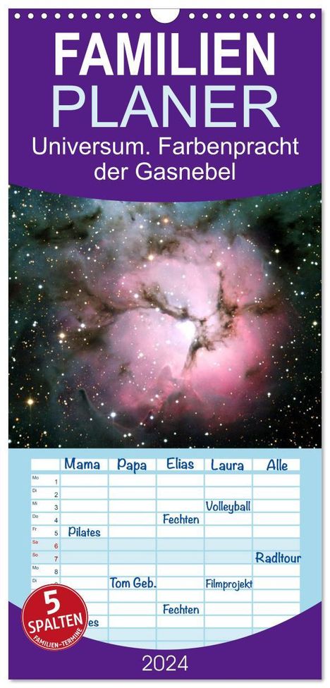 Elisabeth Stanzer: Familienplaner 2024 - Universum. Farbenpracht der Gasnebel mit 5 Spalten (Wandkalender, 21 x 45 cm) CALVENDO, Kalender
