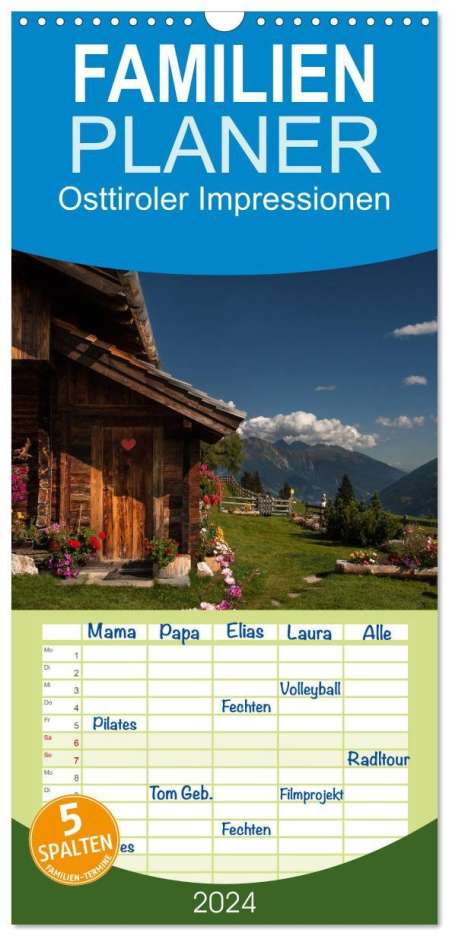 Axel Matthies: Familienplaner 2024 - Osttiroler Impressionen mit 5 Spalten (Wandkalender, 21 x 45 cm) CALVENDO, Kalender