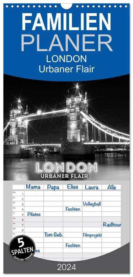 Melanie Viola: Familienplaner 2024 - LONDON Urbaner Flair mit 5 Spalten (Wandkalender, 21 x 45 cm) CALVENDO, Kalender