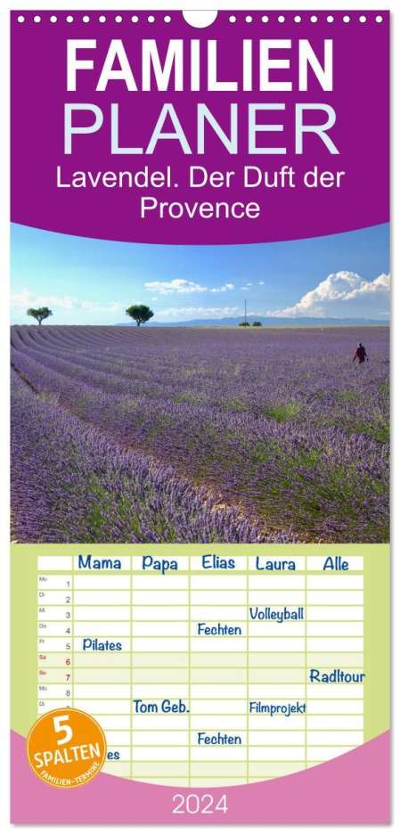 Reinhard Werner: Familienplaner 2024 - Lavendel. Der Duft der Provence mit 5 Spalten (Wandkalender, 21 x 45 cm) CALVENDO, Kalender