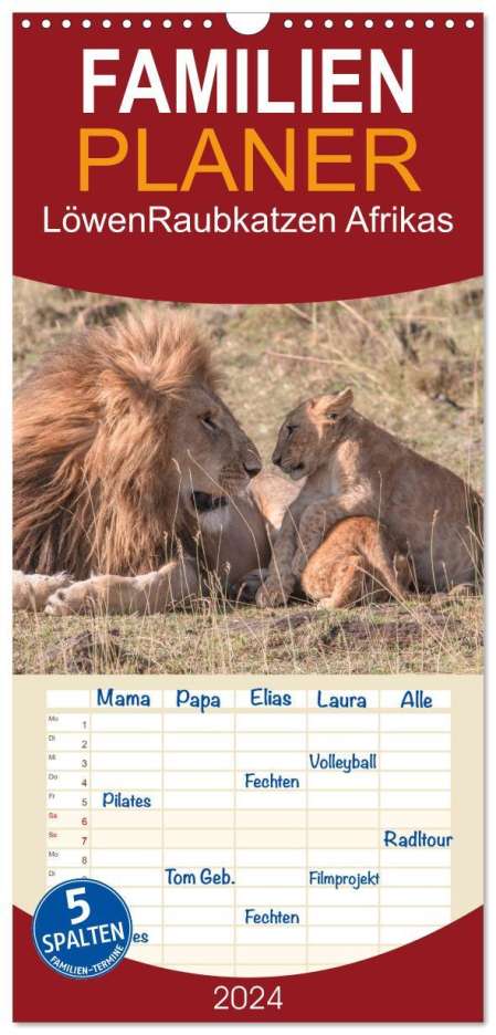 Andreas Lippmann: Familienplaner 2024 - Löwen - Raubkatzen Afrikas mit 5 Spalten (Wandkalender, 21 x 45 cm) CALVENDO, Kalender