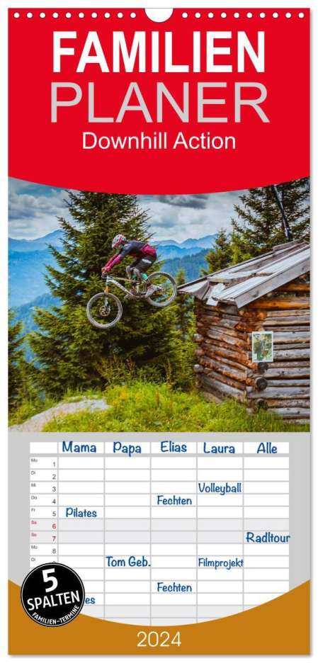 Dirk Meutzner: Familienplaner 2024 - Downhill Action mit 5 Spalten (Wandkalender, 21 x 45 cm) CALVENDO, Kalender