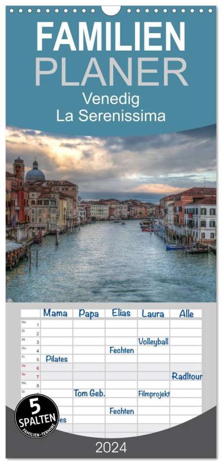 Sascha Haas Photography: Familienplaner 2024 - Venedig - La Serenissima mit 5 Spalten (Wandkalender, 21 x 45 cm) CALVENDO, Kalender