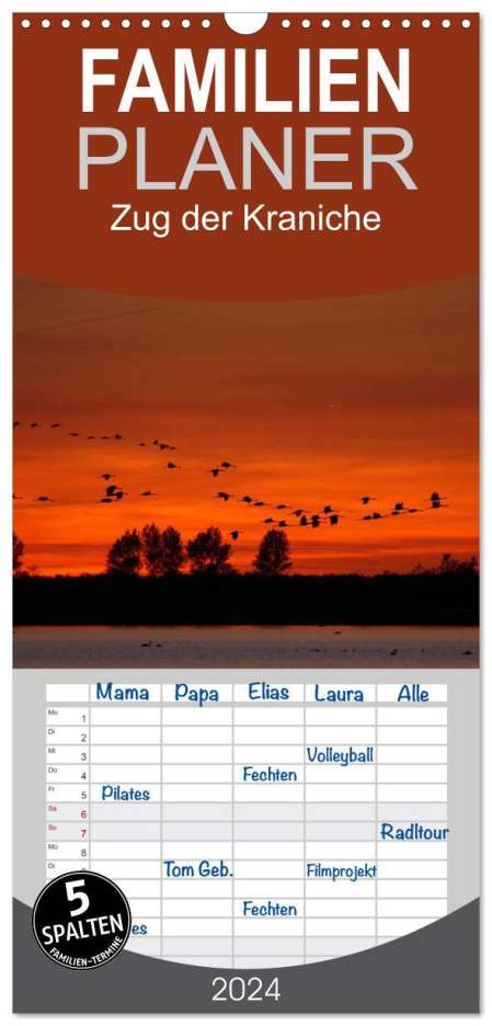Bia Birdimagency: Familienplaner 2024 - Zug der Kraniche mit 5 Spalten (Wandkalender, 21 x 45 cm) CALVENDO, Kalender