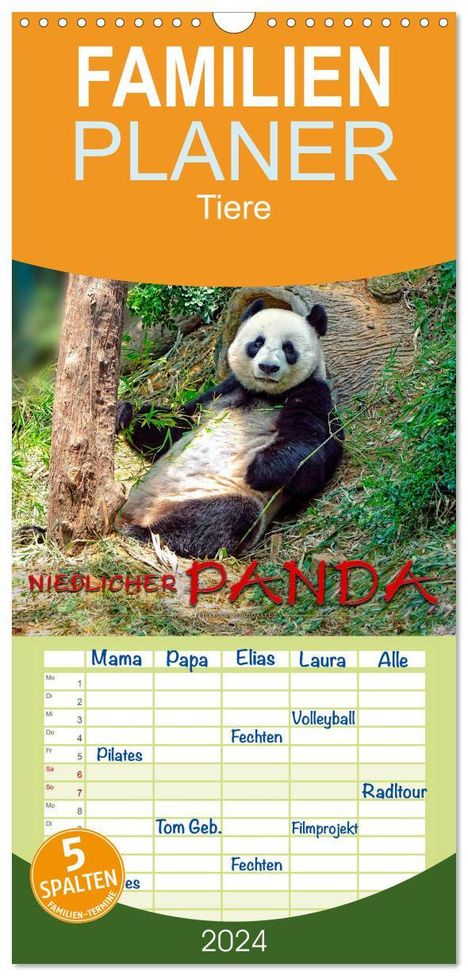 Peter Roder: Familienplaner 2024 - Niedlicher Panda mit 5 Spalten (Wandkalender, 21 x 45 cm) CALVENDO, Kalender