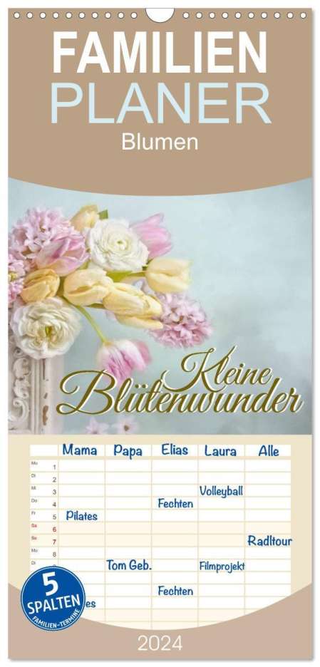 Lizzy Pe: Familienplaner 2024 - Kleine Blütenwunder mit 5 Spalten (Wandkalender, 21 x 45 cm) CALVENDO, Kalender