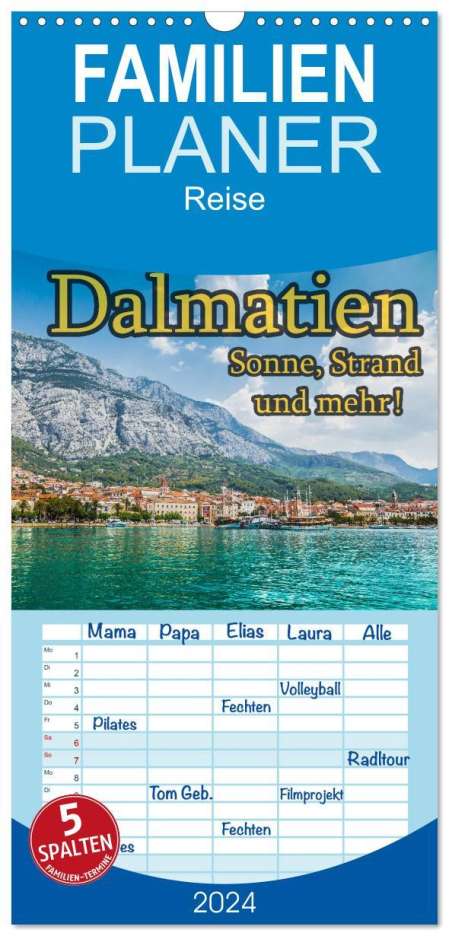 Jörg Sobottka: Familienplaner 2024 - Dalmatien - Sonne, Strand und mehr mit 5 Spalten (Wandkalender, 21 x 45 cm) CALVENDO, Kalender
