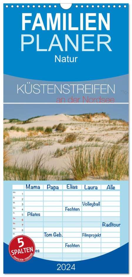 Kathleen Bergmann: Familienplaner 2024 - Küstenstreifen an der Nordsee mit 5 Spalten (Wandkalender, 21 x 45 cm) CALVENDO, Kalender