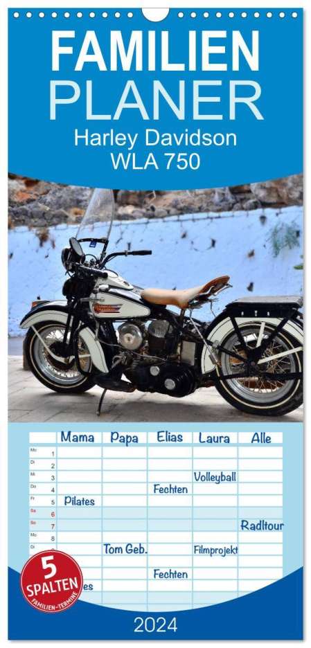Ingo Laue: Familienplaner 2024 - Harley Davidson WLA 750 mit 5 Spalten (Wandkalender, 21 x 45 cm) CALVENDO, Kalender