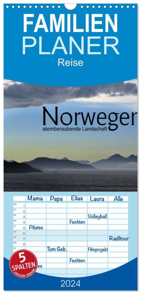 Christiane Calmbacher: Familienplaner 2024 - Norwegen atemberaubende Landschaft mit 5 Spalten (Wandkalender, 21 x 45 cm) CALVENDO, Kalender