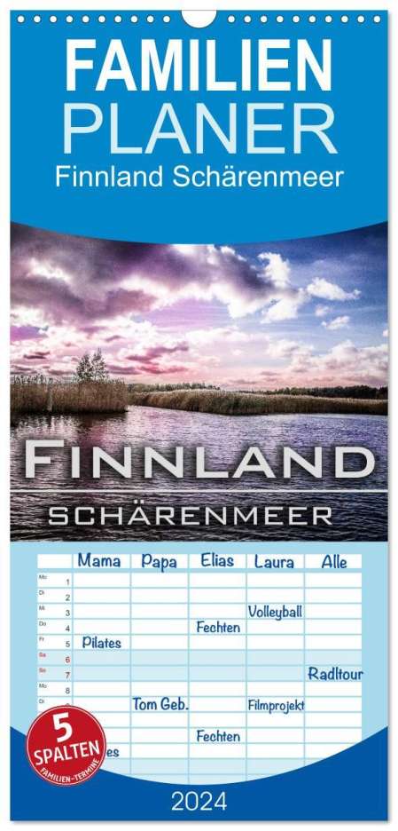 Oliver Pinkoss Photostorys: Familienplaner 2024 - Finnland Schärenmeer mit 5 Spalten (Wandkalender, 21 x 45 cm) CALVENDO, Kalender