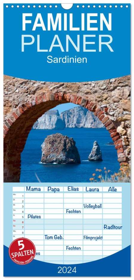 Anneli Hegerfeld-Reckert: Familienplaner 2024 - Sardinien mit 5 Spalten (Wandkalender, 21 x 45 cm) CALVENDO, Kalender
